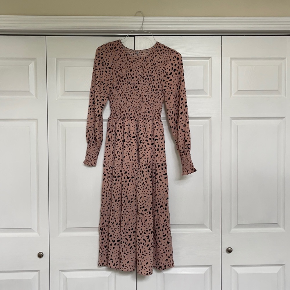 Long sleeve smocked midi dress